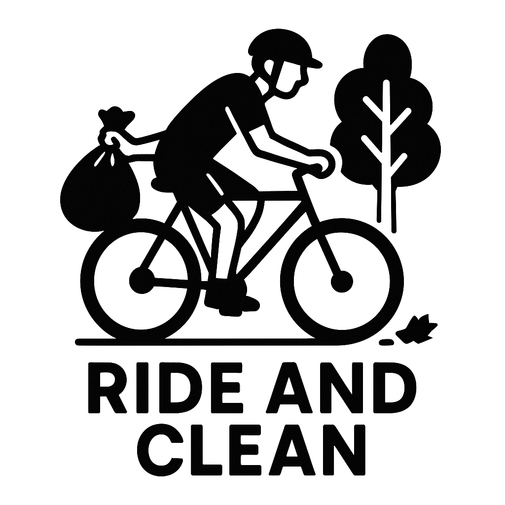 Ride and Clean Logo – Radfahrer sammelt Müll